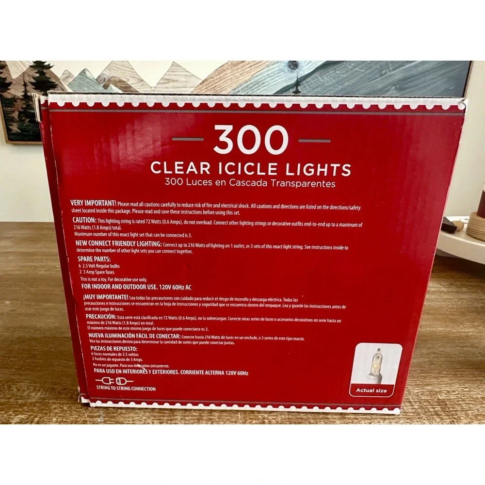 300 Count Clear Icicle Christmas String Lights Holiday Time 19 Ft New (open box)